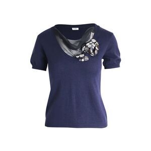 Moschino Embellished Knit Top in Navy Blue Wool